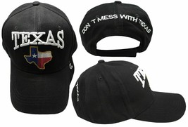 Texas State Map Don&#39;T Mess With Texas Black Adjustable Embroidered Cap Hat - £20.43 GBP