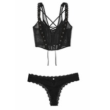 VS Very Sexy Rose Lace &amp; Grommet Strappy Corset Top N Lace Trim Thong Pa... - $1,427.73 MXN