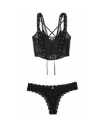 VS Very Sexy Rose Lace &amp; Grommet Strappy Corset Top N Lace Trim Thong Pa... - $1,425.56 MXN