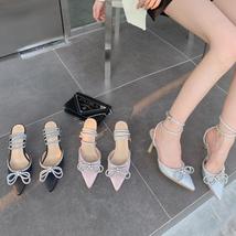 High Heels Women pointed Toe Rhinestone Bow Heel Sandals Ladies Stiletto - £35.97 GBP