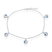 Sterling Silver Crescent Moon Anklet - Blue Opal - £48.86 GBP