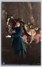 RPPC Equestrian Lovely Lady Beautiful Horse Hand Colored Photo NPG Postcard B36 - £15.94 GBP