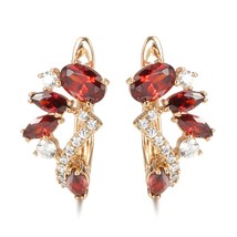 Hot Red Natural Zircon Earrings For Women Luxury 585 Rose Gold Earrings Party We - £7.20 GBP