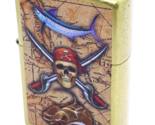 Pirate Skull &amp; Treasure Map - Guy Harvey Zippo Lighter Tumbled Brass - £23.24 GBP