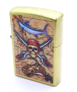 Pirate Skull &amp; Treasure Map - Guy Harvey Zippo Lighter Tumbled Brass - £23.16 GBP