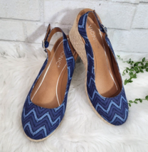 Vionic Coralina Espadrille Slingback Wedge Sandals Blue Chevron 8.5 40 - £22.38 GBP