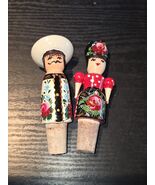 Vintage Authentic Hungarian Folk Art Cork Bottle Stoppers Wood Figures - $14.95