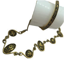 Vintage Damascene birds Hinged Bracelet and necklace Set safety chain MCM - £31.10 GBP