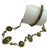 Vintage Damascene birds Hinged Bracelet and necklace Set safety chain MCM - £29.56 GBP