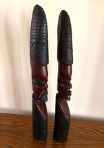 Pair of 26.5&quot; African Hand Carved Wood Figural Man &amp; Woman Sculptures - $39.60