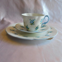 Rosina White Teacup, Saucer, and Luncheon Plate with Blue Flowers # 21285 - $36.58