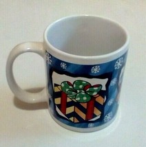 Santa Coffee Cup Mug Holiday Presents Snowflakes Blue Wrap Around Design - £6.13 GBP
