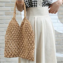 Women Summer Handbag Hollow Out Cotton Knitted Female Vintage Shoulder Bag - £22.52 GBP