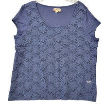 Mudd Shirt Blue Stretch Navy Preppy Sparkly Lace Scoop Neck Top Women Size XL - £6.41 GBP