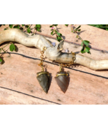 Jasper Arrowhead Earrings Sterling Silver Hooks Energy Healing Inner Str... - $32.92 CAD