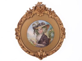 c1870 French Antique Miniature painting in carved wood frame - £229.65 GBP