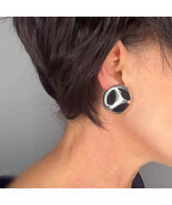 Onyx Button Puffy Circle Inlay 1980s Stering Silver Clip On eARRINGS OFFeR! - $8,255.22 MXN