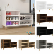 Modern Wooden Hallway Shoe Storage Cabinet Rack With Open Shelving &amp; Wood Legs - £54.43 GBP+