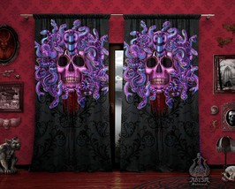 Pastel Goth Medusa Skull Curtains, Neon Gothic Home Decor, Window Drapes, Sheer  - £131.50 GBP