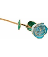 24k Gold Dipped Cream Turquoise Lacquer Real Rose Valentine&#39;s Day Holida... - $121.00