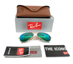 Ray-Ban Sunglasses RB3025 Aviator Large Metal 112/P9 Matte Gold Green Flash 58mm - $128.69