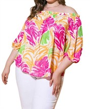 Flying Tomato tropical off shoulder top in FUCHSIA ORANGE - size 2X - £29.27 GBP