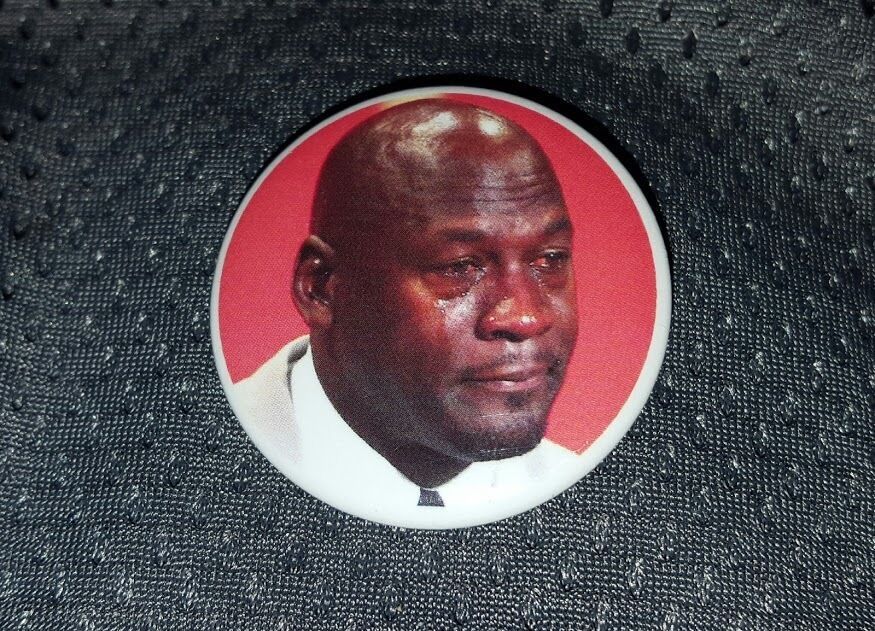 1.5 inch metal Crying Michael Jordan gag prank promo button - $5.75