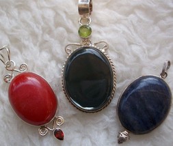 Gem Stone Pendants Lot of 3 Unique Assorted Including Necklace Chains New Gifts - £15.68 GBP