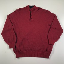 Robert Talbott Sweater Mens Extra Large Red Black Waffle Knit Button Neck Henley - £22.22 GBP