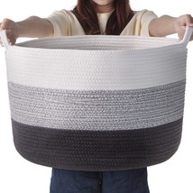 Large Cotton Rope Storage Basket: Baby Laundry Woven Hamper - 21.7 X 21.7 X 13.8 - £26.21 GBP