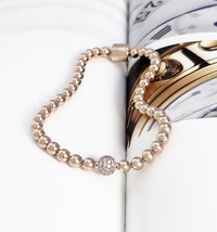 14k Rose Gold-plated and 14k Gold-plated , Beads &amp; Pave Bracelet With Clear CZ - £23.96 GBP+