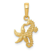 14K Solid Seahorse and Starfish Pendant D1394 - £122.33 GBP