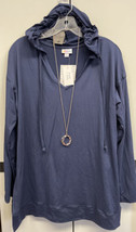 NWT LuLaRoe Large SOLID Navy Blue ELIZA Long Sleeved Hoodie - £38.06 GBP