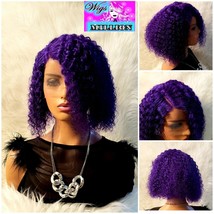 Khyiya&quot; Dark Purple Brazilian Curly-Virgin hair, T-Part Lace Front Wig With Baby - £118.22 GBP