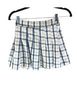 Princess Polly Mini Skirt Pleated Schoolgirl Plaid Pull On Ivory Blue S/M - £11.61 GBP