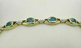 Women&#39;s Gold Plated 925 Silver  8.34CT Oval Simulated London Blue Topaz Bracelet - £129.61 GBP