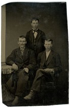 CIRCA 1860&#39;S 1/6 Plate 2.5X3.88 in Hand Tinted TINTYPE Three Young Men Mustache - £18.53 GBP