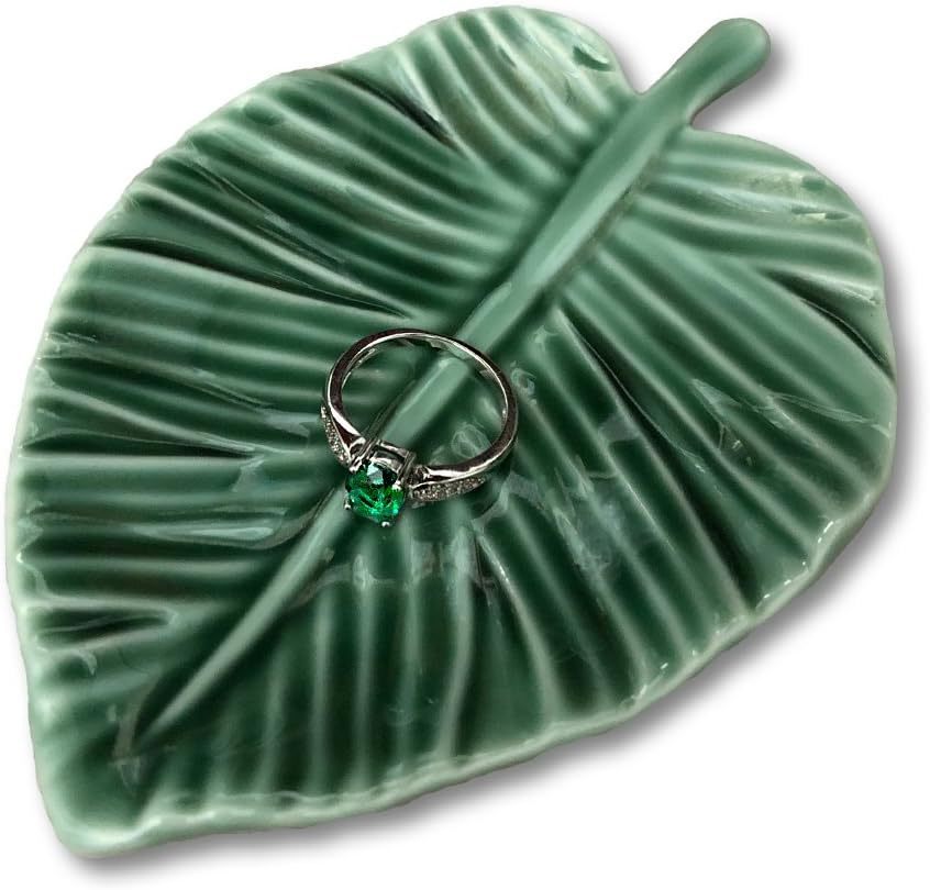 Home Smile Leaf Trinket Dish Decorative Ring Dish Holder For Jewelry Eng... - $10.34