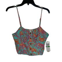 Gianni Bini Halter Top Size Large Teal Multi Color Floral Lined Womens Rayon - £20.50 GBP
