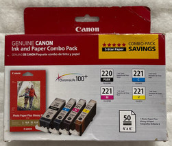 Canon 220 Black &amp; 221 Cyan Magenta Yellow Ink Set PGI-220 CLI-221 2945B0... - £23.70 GBP