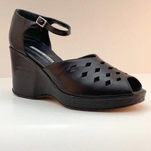 CHARLES DAVID Women&#39;s Shoes Black Leather Mary-Jane Wedge Size 37 Eu 6.5 US - £14.09 GBP