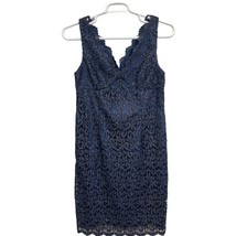 Adrianna Papell Lace Party Cocktail Dress Blue Size 8 Sleeveless Shimmer Overlay - £45.98 GBP