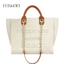 Women designer Shopper bag  beaded s canvas tote handbag large capacity  bag lea - £95.08 GBP