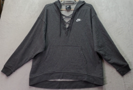 Nike Hoodie Mens Medium Gray Knit Cotton Long Sleeve Pockets Swoosh Logo Lace Up - £18.10 GBP
