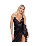 Playboy Bunny Print Gown Asymmetrical Long Dress Slip Flocked Sheer Blac... - £49.23 GBP+