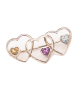 925 Sterling Silver Vintage Brooch Pin Multi Color Topaz Cutout Hearts  ... - $51.97 CAD