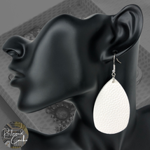 Women White Embossed Faux Leather Teardrop Dangling French Hook Earrings Jewelry - £7.92 GBP