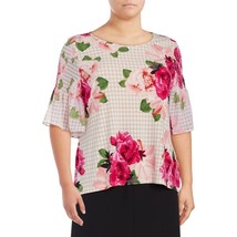 Calvin Klein Floral-Print Flutter-Sleeve Top,Size Medium - $27.72