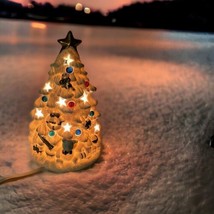 White Ceramic Tree Light Up Electric Plug In 10” Frosted Tree train star gold - £35.22 GBP
