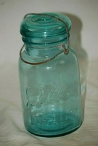 Vintage 1 Qt Blue Ball Ideal Glass Canning Jar w Wire Bail Blue Glass Li... - £23.29 GBP